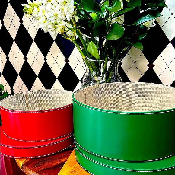 Nesting Leather Boxes Set of 2 – Red & Green – Cylindrical Storage - Large - Picture 4 of 17